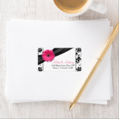 Pink Gerber Daisy Black Damask Wedding Address Adressaufkleber (Insitu)