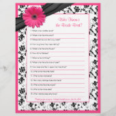 Pink Gerber Daisy Black Floral Brautparty Game (Vorderseite)