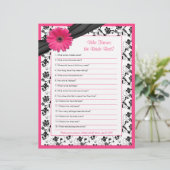 Pink Gerber Daisy Black Floral Brautparty Game (Stehend Vorderseite)