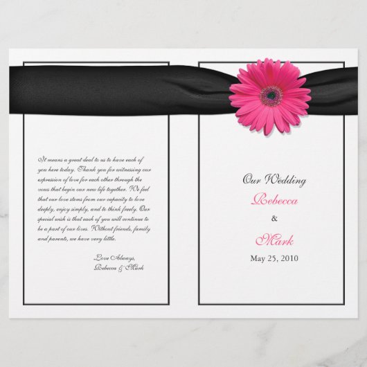 Pink Gerber Daisy Black Ribbon Wedding Program (Vorderseite)