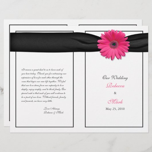 Pink Gerber Daisy Black Ribbon Wedding Program (Vorne/Hinten)