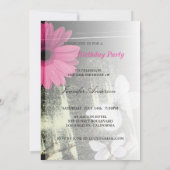 Pink Gerber Daisy Butterfly Dream Birthday Party Einladung (Rückseite)