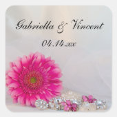 Pink Gerber Daisy Buttons Hochzeitsknöpfe Umschlag Quadratischer Aufkleber (Vorderseite)