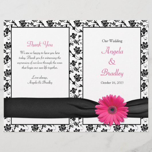 Pink Gerber Daisy Damask Floral Wedding Program (Vorderseite)