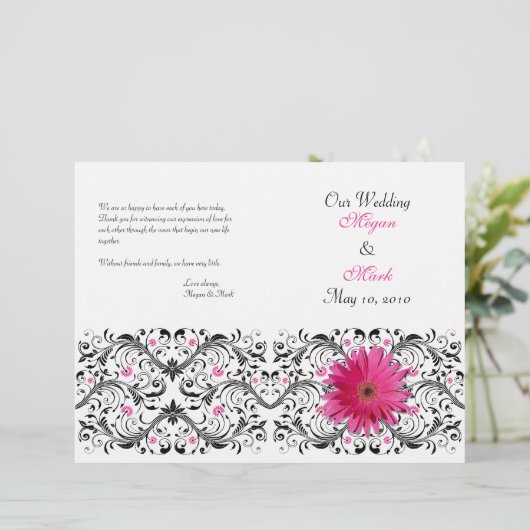 Pink Gerber Daisy Floral Wedding Program (Stehend Vorderseite)