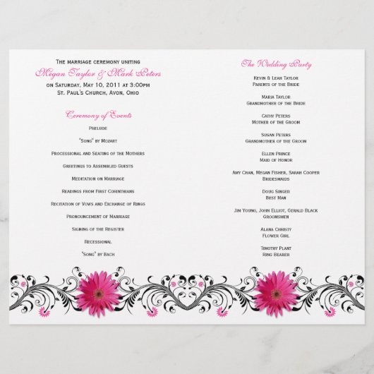 Pink Gerber Daisy Floral Wedding Program (Rückseite)