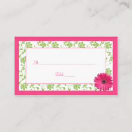 Pink Gerber Daisy Green Damask Hochzeitsfeiern Pla Platzkarte