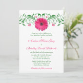 Pink Gerber Daisy Green Floral Wedding Einladung (Stehend Vorderseite)