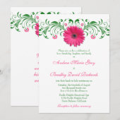 Pink Gerber Daisy Green Floral Wedding Einladung (Vorne/Hinten)