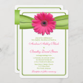 Pink Gerber Daisy Green Ribbon Wedding Einladung (Vorne/Hinten)