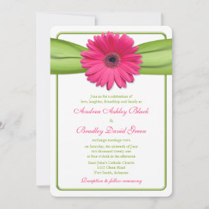 Pink Gerber Daisy Green Ribbon Wedding Einladung