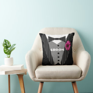 Pink Gerber Daisy Groom's Tuxedo Kissen