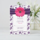 Pink Gerber Daisy Lila Damask Wedding Replik Card RSVP Karte (Stehend Vorderseite)