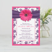 Pink Gerber Daisy Lila Floral Ribbon Babydusche Einladung (Stehend Vorderseite)