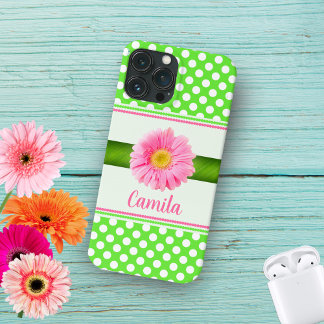 Pink Gerber Daisy mit Polka Docks Case-Mate iPhone Hülle