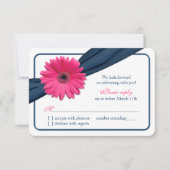 Pink Gerber Daisy Navy Blue Ribbon Wedding RSVP (Vorderseite)