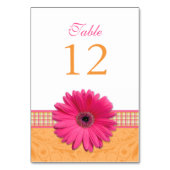 Pink Gerber Daisy Orange Kariert Ribbon Wedding Tischnummer (Rückseite)