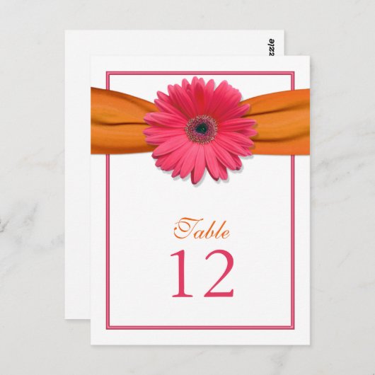 Pink Gerber Daisy Orange Ribbon Tischnummer Card (Vorne/Hinten)