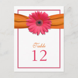 Pink Gerber Daisy Orange Ribbon Tischnummer Card