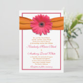 Pink Gerber Daisy Orange Ribbon Wedding Einladung (Stehend Vorderseite)