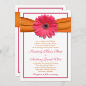 Pink Gerber Daisy Orange Ribbon Wedding Einladung (Vorne/Hinten)