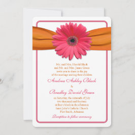 Pink Gerber Daisy Orange Ribbon Wedding Rounded Einladung