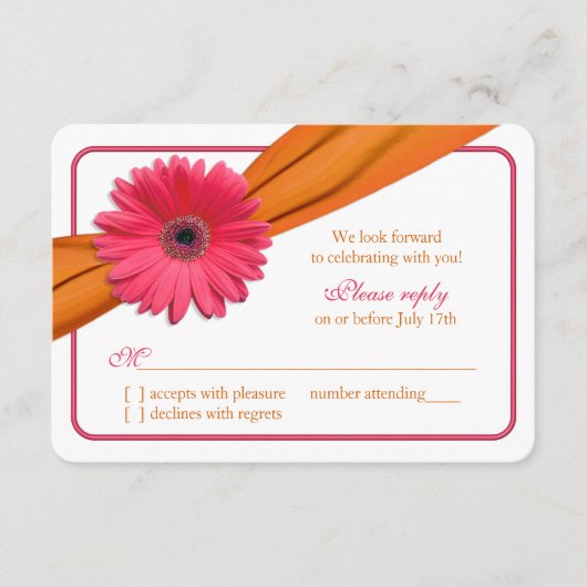 Pink Gerber Daisy Orange Ribbon Wedding RSVP (Vorderseite)