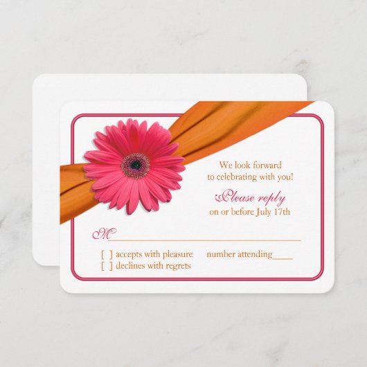 Pink Gerber Daisy Orange Ribbon Wedding RSVP (Vorne/Hinten)