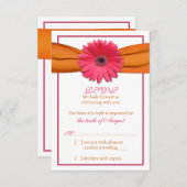 Pink Gerber Daisy Orange Ribbon Wedding RSVP Antwo (Vorne/Hinten)