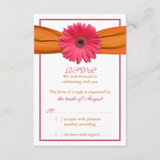 Pink Gerber Daisy Orange Ribbon Wedding RSVP Antwo (Vorderseite)