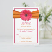 Pink Gerber Daisy Orange Ribbon Wedding RSVP Antwo (Stehend Vorderseite)