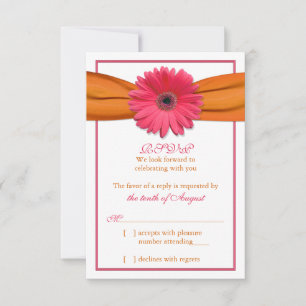 Pink Gerber Daisy Orange Ribbon Wedding RSVP Antwo
