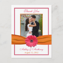 Pink Gerber Daisy Orange Ribbon Wedding Vielen Dan Postkarte