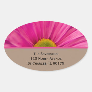 Pink Gerber Daisy Rücksendeadresse Ovaler Aufkleber