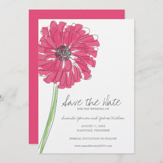 Pink Gerber Daisy Save the Date (Vorne/Hinten)