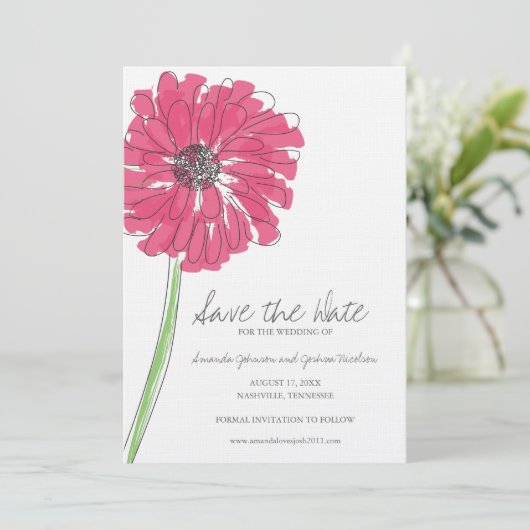 Pink Gerber Daisy Save the Date (Stehend Vorderseite)