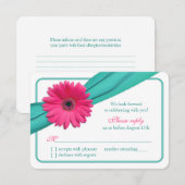 Pink Gerber Daisy Türkis Ribbon Wedding RSVP Karte (Vorne/Hinten)