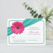 Pink Gerber Daisy Türkis Ribbon Wedding RSVP Karte (Stehend Vorderseite)