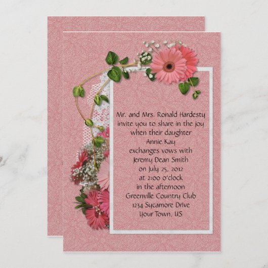 Pink Gerber Daisy Wedding Einladung (Vorne/Hinten)