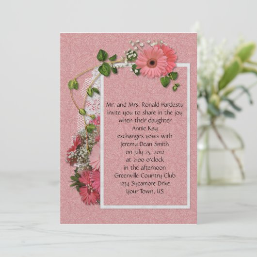Pink Gerber Daisy Wedding Einladung (Stehend Vorderseite)