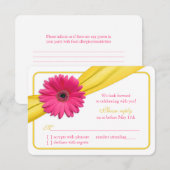 Pink Gerber Daisy Yellow Ribbon Wedding RSVP Karte (Vorne/Hinten)