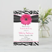 Pink Gerber Daisy Zebra Print Junggeselinnen-Absch Einladung (Stehend Vorderseite)