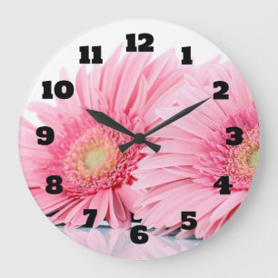 Pink Gerbera Daisies Elegant Photograph Große Wanduhr