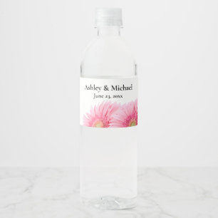 Pink Gerbera Daisies Elegante Hochzeit der Fotogra Wasserflaschenetikett