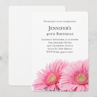 Pink Gerbera Daisies Elegantes Foto Geburtstag Einladung