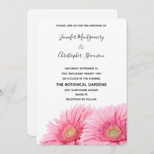Pink Gerbera Daisies Elegantes Foto Hochzeit Einladung