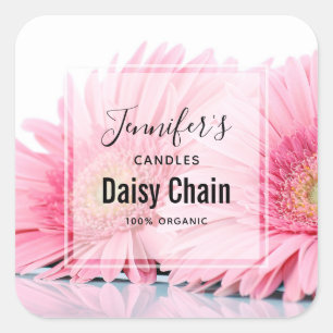 Pink Gerbera Daisies Elegantes Foto Quadratischer Aufkleber