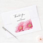 Pink Gerbera Daisies Elegantes Foto Vielen Dank Quadratischer Aufkleber (Umschlag)