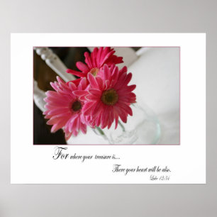 Pink gerbera daisies religious quote poster