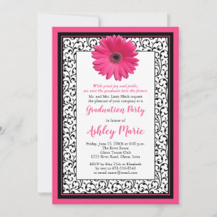 Pink Gerbera Daisy Abschluss Einladung